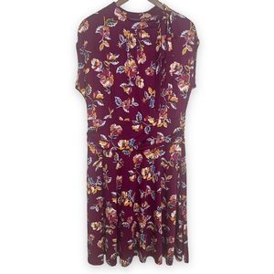 Modcloth Floral Midi Dress - Burgundy and Yellow